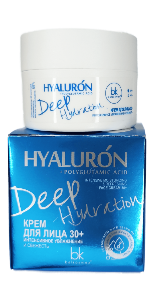 Крем для лица 30+ интенсивное увлажнение и свежесть, HYALURON Deep Hydration, Belkosmex