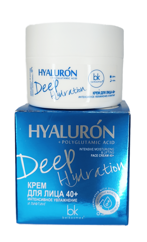 Крем для лица 40+ интенсивное увлажнение и лифтинг, HYALURON Deep Hydration, Belkosmex