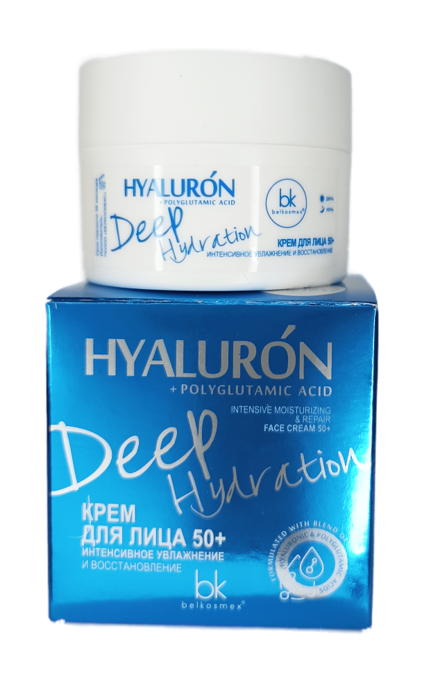 Крем для лица 50+, интенсивное увлажнение и восстановление, HYALURON Deep Hydration, Belkosmex